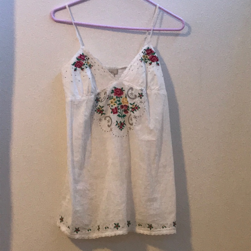 White Embroidered Tank Top